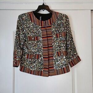 Berek Sequin Blazer‎ Size PM Rainbow Snap Closure Art Wear Heavy Multicolor
